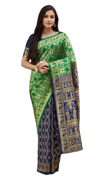 Mayawye Women's Silk Blend Zari Weaving Saree With Unstitched Blouse 5.5Mtr (Green)