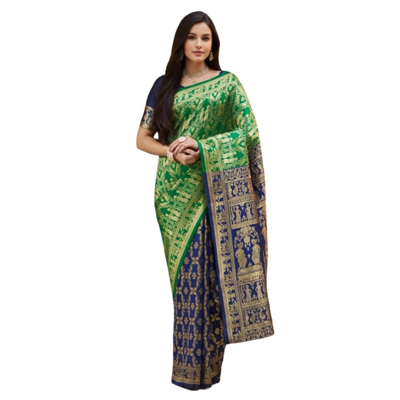Mayawye Women's Silk Blend Zari Weaving Saree With Unstitched Blouse 5.5Mtr (Green)