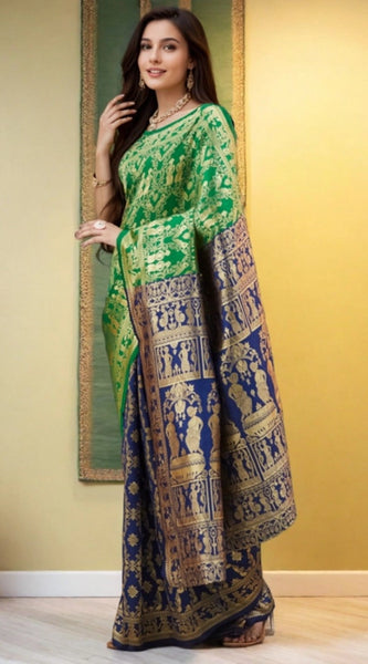 Mayawye Women's Silk Blend Zari Weaving Saree With Unstitched Blouse 5.5Mtr (Green)