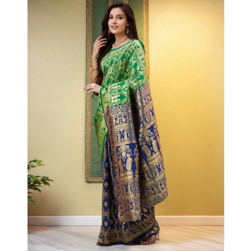Mayawye Women's Silk Blend Zari Weaving Saree With Unstitched Blouse 5.5Mtr (Green)