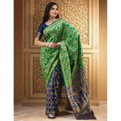 Mayawye Women's Silk Blend Zari Weaving Saree With Unstitched Blouse 5.5Mtr (Green)