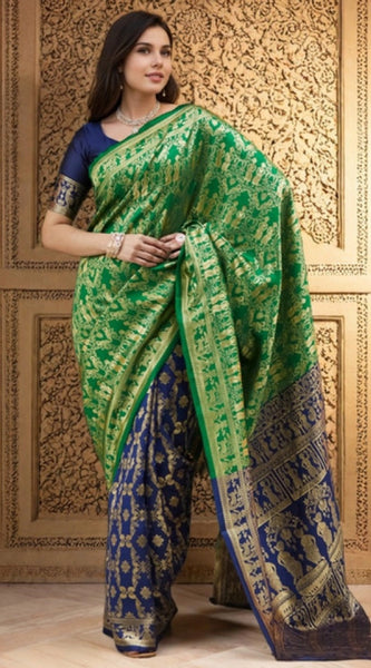 Mayawye Women's Silk Blend Zari Weaving Saree With Unstitched Blouse 5.5Mtr (Green)