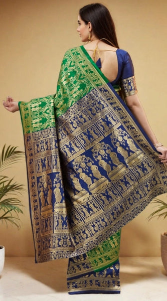 Mayawye Women's Silk Blend Zari Weaving Saree With Unstitched Blouse 5.5Mtr (Green)