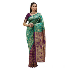 Mayawye Women's Silk Blend Zari Weaving Saree With Unstitched Blouse 5.5Mtr (Light Green)