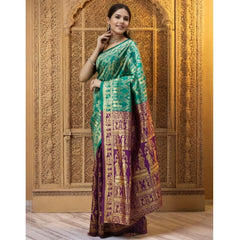 Mayawye Women's Silk Blend Zari Weaving Saree With Unstitched Blouse 5.5Mtr (Light Green)