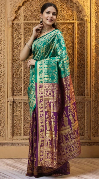 Mayawye Women's Silk Blend Zari Weaving Saree With Unstitched Blouse 5.5Mtr (Light Green)