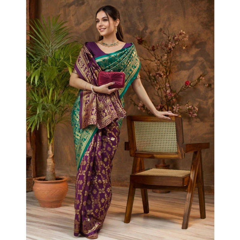 Mayawye Women's Silk Blend Zari Weaving Saree With Unstitched Blouse 5.5Mtr (Light Green)