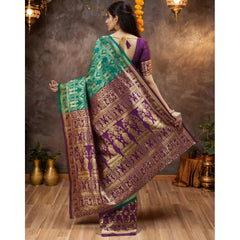 Mayawye Women's Silk Blend Zari Weaving Saree With Unstitched Blouse 5.5Mtr (Light Green)