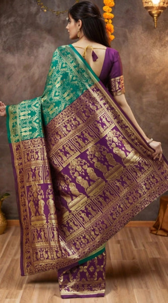 Mayawye Women's Silk Blend Zari Weaving Saree With Unstitched Blouse 5.5Mtr (Light Green)