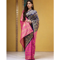 Mayawye Women's Silk Blend Zari Weaving Saree With Unstitched Blouse 5.5Mtr (Navy)