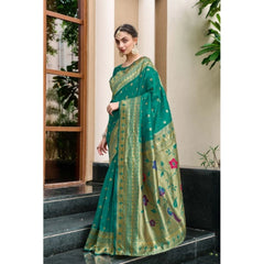 Mayawye Women's Silk Blend Paithani Weaving Saree With Unstitched Blouse 5.5Mtr (Green)