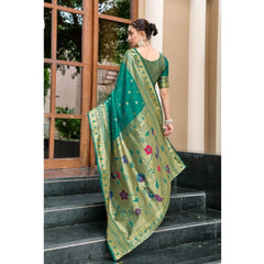 Mayawye Women's Silk Blend Paithani Weaving Saree With Unstitched Blouse 5.5Mtr (Green)