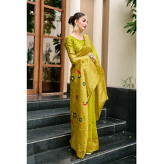 Mayawye Women's Silk Blend Paithani Weaving Saree With Unstitched Blouse 5.5Mtr (Lime Green)
