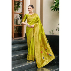 Mayawye Women's Silk Blend Paithani Weaving Saree With Unstitched Blouse 5.5Mtr (Lime Green)