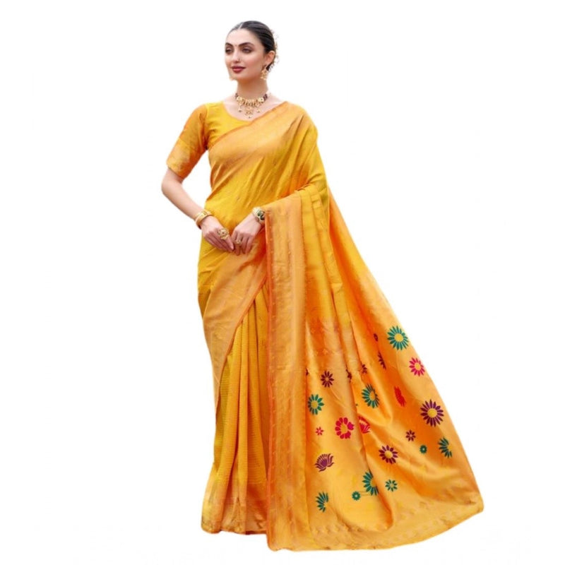 Mayawye Women's Silk Blend Paithani Weaving Saree With Unstitched Blouse 5.5Mtr (Mustard)
