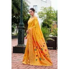 Mayawye Women's Silk Blend Paithani Weaving Saree With Unstitched Blouse 5.5Mtr (Mustard)