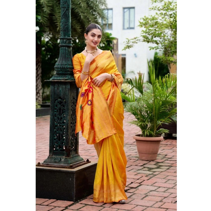 Mayawye Women's Silk Blend Paithani Weaving Saree With Unstitched Blouse 5.5Mtr (Mustard)