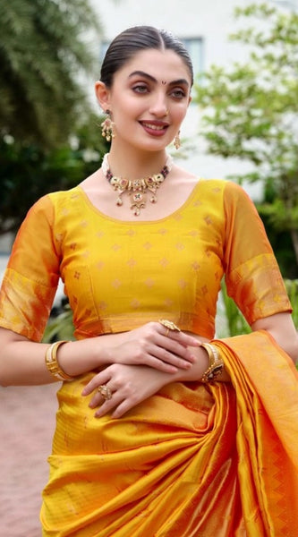 Mayawye Women's Silk Blend Paithani Weaving Saree With Unstitched Blouse 5.5Mtr (Mustard)