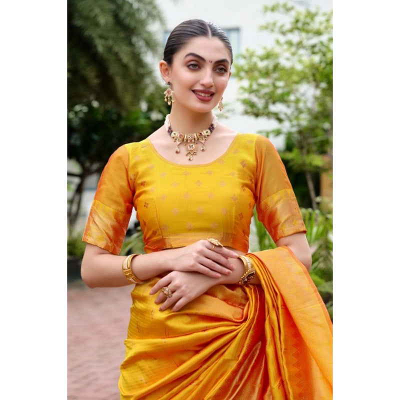 Mayawye Women's Silk Blend Paithani Weaving Saree With Unstitched Blouse 5.5Mtr (Mustard)