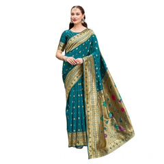 Mayawye Women's Silk Blend Paithani Weaving Saree With Unstitched Blouse 5.5Mtr (Rama)