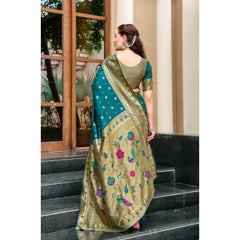 Mayawye Women's Silk Blend Paithani Weaving Saree With Unstitched Blouse 5.5Mtr (Rama)