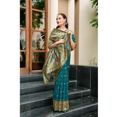 Mayawye Women's Silk Blend Paithani Weaving Saree With Unstitched Blouse 5.5Mtr (Rama)