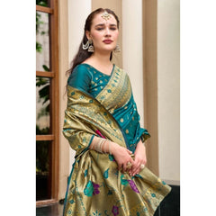 Mayawye Women's Silk Blend Paithani Weaving Saree With Unstitched Blouse 5.5Mtr (Rama)