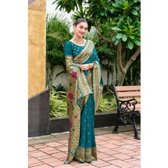 Mayawye Women's Silk Blend Paithani Weaving Saree With Unstitched Blouse 5.5Mtr (Teal)