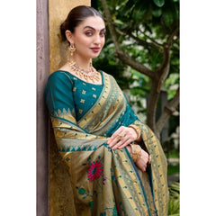 Mayawye Women's Silk Blend Paithani Weaving Saree With Unstitched Blouse 5.5Mtr (Teal)