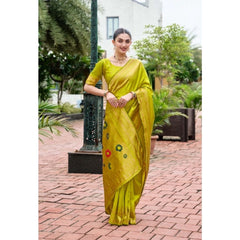 Mayawye Women's Silk Blend Zari Woven Saree With Unstitched Blouse 5.5Mtr (Lime Green)