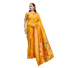 Mayawye Women's Silk Blend Zari Woven Saree With Unstitched Blouse 5.5Mtr (Mustard)