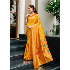 Mayawye Women's Silk Blend Zari Woven Saree With Unstitched Blouse 5.5Mtr (Mustard)