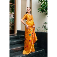 Mayawye Women's Silk Blend Zari Woven Saree With Unstitched Blouse 5.5Mtr (Mustard)
