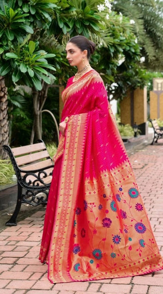 Mayawye Women's Silk Blend Zari Woven Saree With Unstitched Blouse 5.5Mtr (Pink)