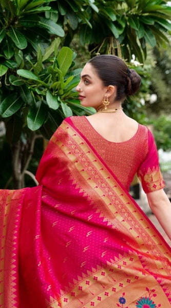 Mayawye Women's Silk Blend Zari Woven Saree With Unstitched Blouse 5.5Mtr (Pink)