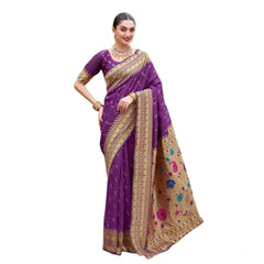 Mayawye Women's Silk Blend Zari Woven Saree With Unstitched Blouse 5.5Mtr (Purple)