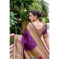 Mayawye Women's Silk Blend Zari Woven Saree With Unstitched Blouse 5.5Mtr (Purple)