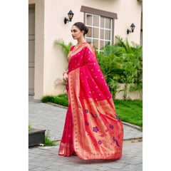 Mayawye Women's Silk Blend Zari Woven Saree With Unstitched Blouse 5.5Mtr (Red)