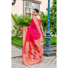 Mayawye Women's Silk Blend Zari Woven Saree With Unstitched Blouse 5.5Mtr (Red)