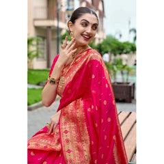 Mayawye Women's Silk Blend Zari Woven Saree With Unstitched Blouse 5.5Mtr (Red)