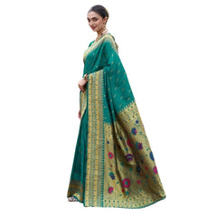 Mayawye Women's Silk Blend Zari Woven Saree With Unstitched Blouse 5.5Mtr (Teal)
