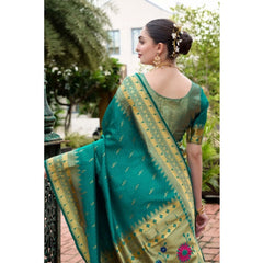Mayawye Women's Silk Blend Zari Woven Saree With Unstitched Blouse 5.5Mtr (Teal)