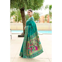 Mayawye Women's Silk Blend Paithani Weaving Saree With Unstitched Blouse 5.5Mtr (Green)