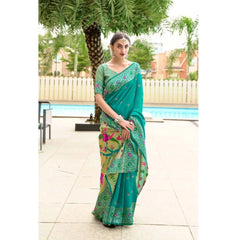 Mayawye Women's Silk Blend Paithani Weaving Saree With Unstitched Blouse 5.5Mtr (Green)