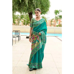 Mayawye Women's Silk Blend Paithani Weaving Saree With Unstitched Blouse 5.5Mtr (Green)