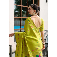 Mayawye Women's Silk Blend Paithani Weaving Saree With Unstitched Blouse 5.5Mtr (Lime-Green)