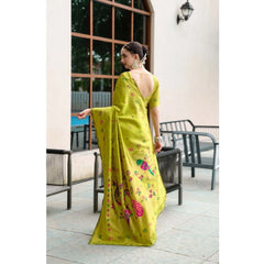 Mayawye Women's Silk Blend Paithani Weaving Saree With Unstitched Blouse 5.5Mtr (Lime-Green)