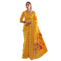 Mayawye Women's Silk Blend Paithani Weaving Saree With Unstitched Blouse 5.5Mtr (Mustard)