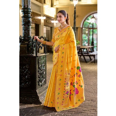 Mayawye Women's Silk Blend Paithani Weaving Saree With Unstitched Blouse 5.5Mtr (Mustard)