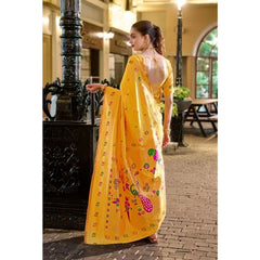 Mayawye Women's Silk Blend Paithani Weaving Saree With Unstitched Blouse 5.5Mtr (Mustard)